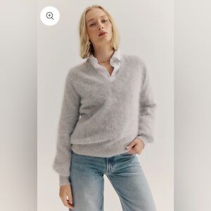 World of Nomads Isabella Knit Light Grey Cashmere-Angora Sweater Size M